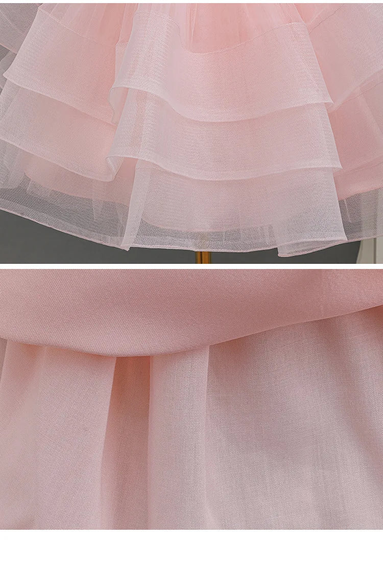 HETISO Girls' Children's Dress Beading Layered Princess Kids Evening Festive Ball Gown Elementary Student Girl Clothes 3-8 Years