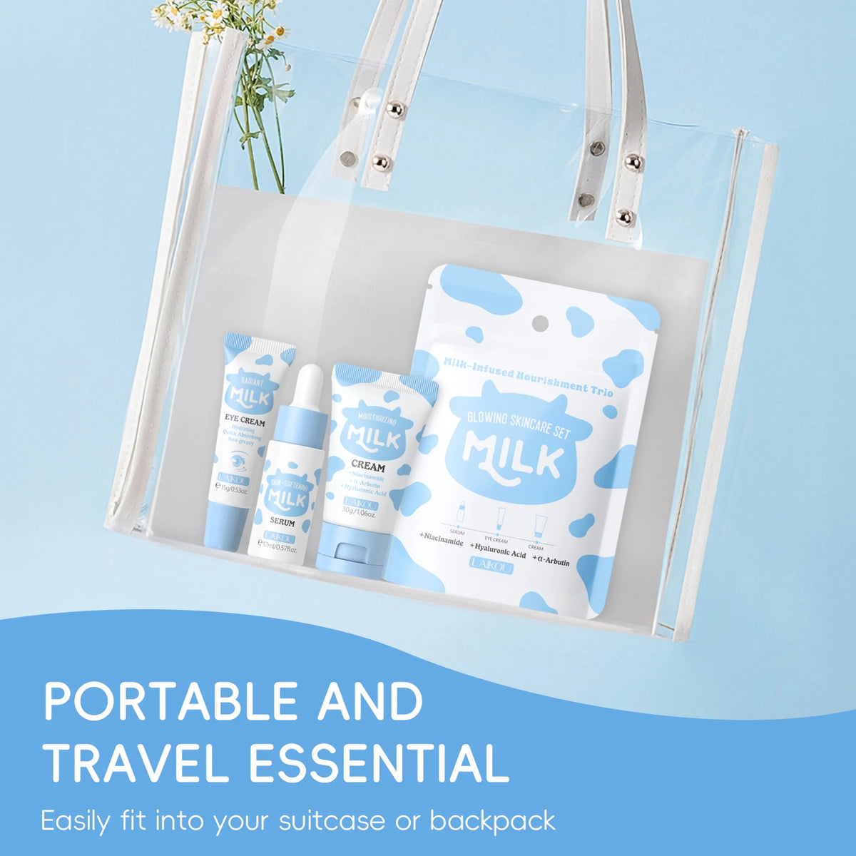 LAIKOU Milk Glowing Trio Skincare Set - Hydrating Serum & Cream Kit