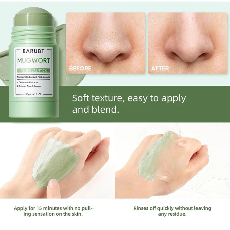 Deep Cleansing Mugwort Volcanic Mud Mask Stick Remove Blackheads Pore Control Oil Balancing Facial Clay Mask Gentle Skin Care