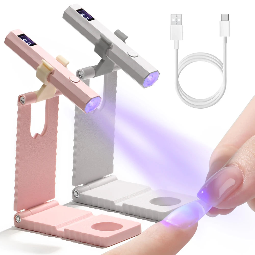 Lámpara de uñas LED UV con soporte, luz UV de mano con pantalla LCD para uñas de gel, secador de uñas USB recargable para curado rápido