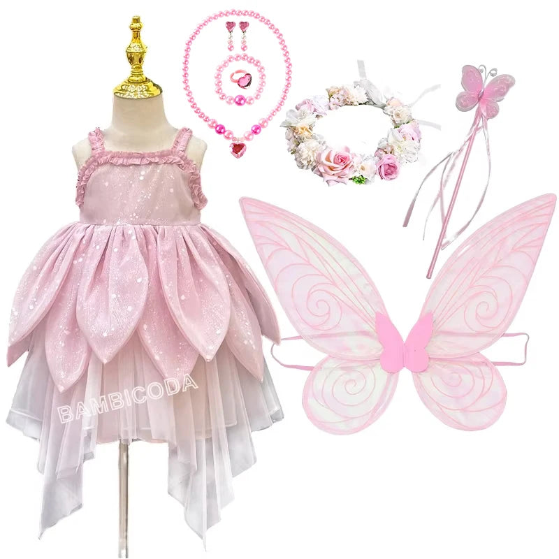 Girls Fairy Princess Dress Set | Petal Skirt & Headgear Costume