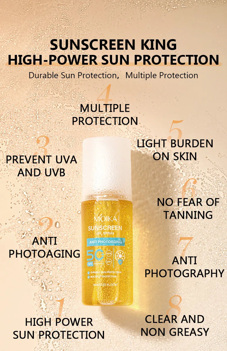 Facial Body Sunscreen Oil Spray Whitening Sun Cream Sunblock Skin Protective Cream Anti-Aging Oil-control Moisturizing SPF50+