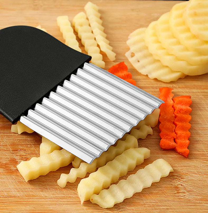 Cortador Ondulado de Patatas Fritas de Acero Inoxidable para Masa, Verduras, Frutas, Cuchillo de Cocina, Picador, Herramientas para Hacer Patatas Fritas, Gadget