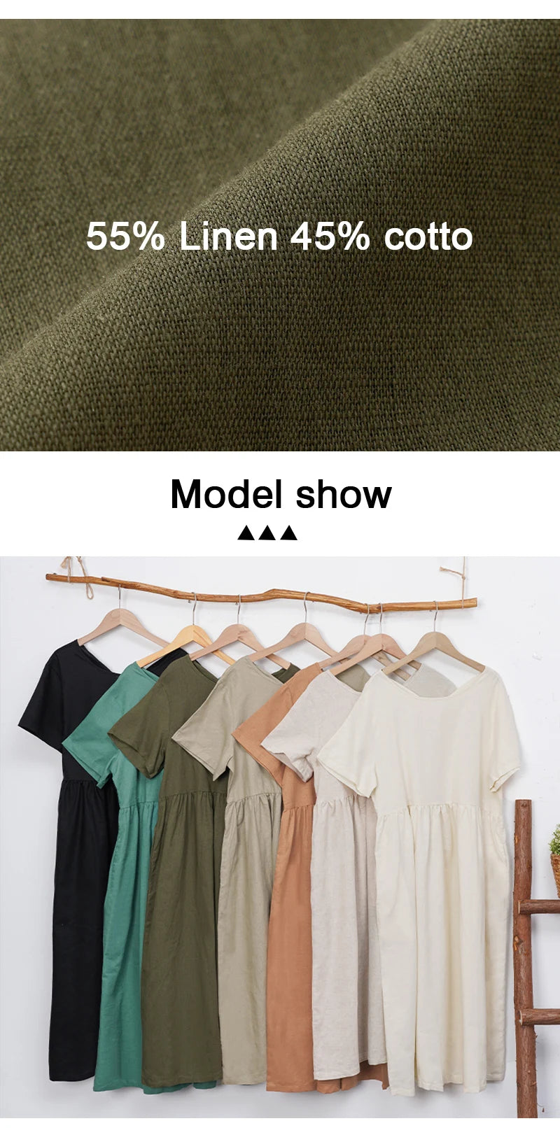 Women Cotton Linen Midi Dresses Summer Chic Female Vestidos Loose A-Line Dress Short Puffy Sleeve Casual Sundress