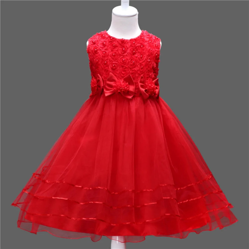 1-9Y Kids Princess Style Girls Dress Mesh Skirt Puffy Children Sleeveless Vest Wedding Party Ceremony Flower Girl Outfit Elegant