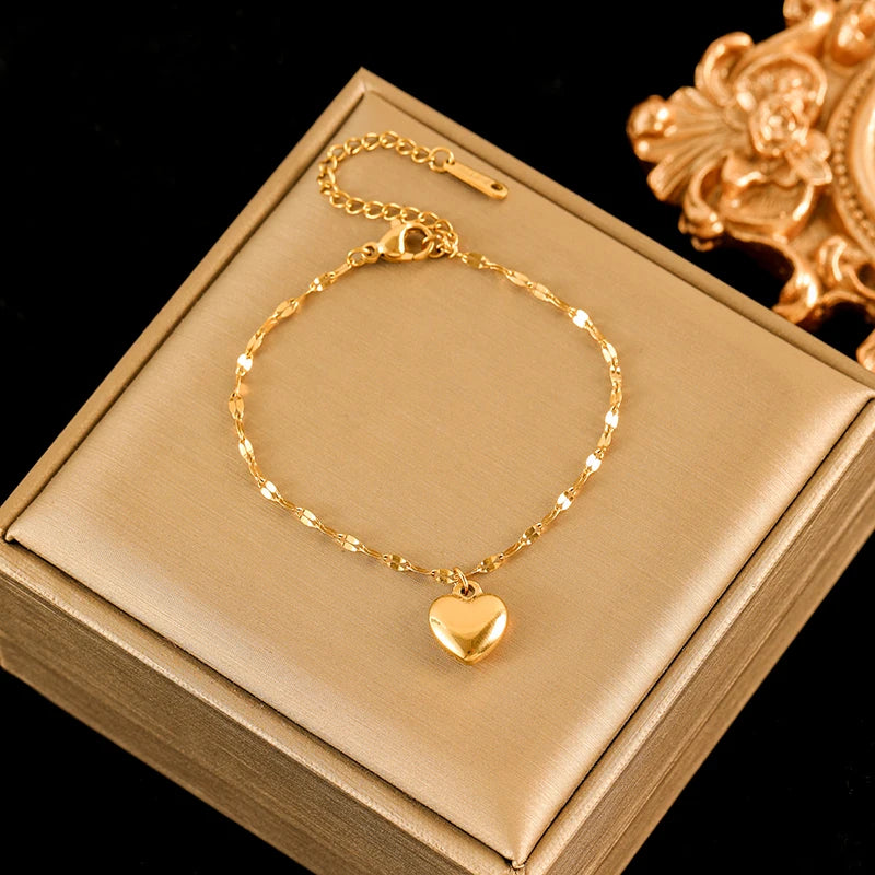 Eilieck 316L Stainless Steel Heart Jewelry Set For Women Necklace Bracelet Earrings 18K Gold Plated Waterproof