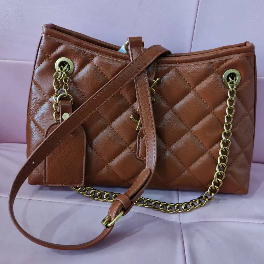 European Style This Year's New High-End Women's Diamond Grid Chain Bag Versatile for Work, Black Single Shoulder Crossbody Bag