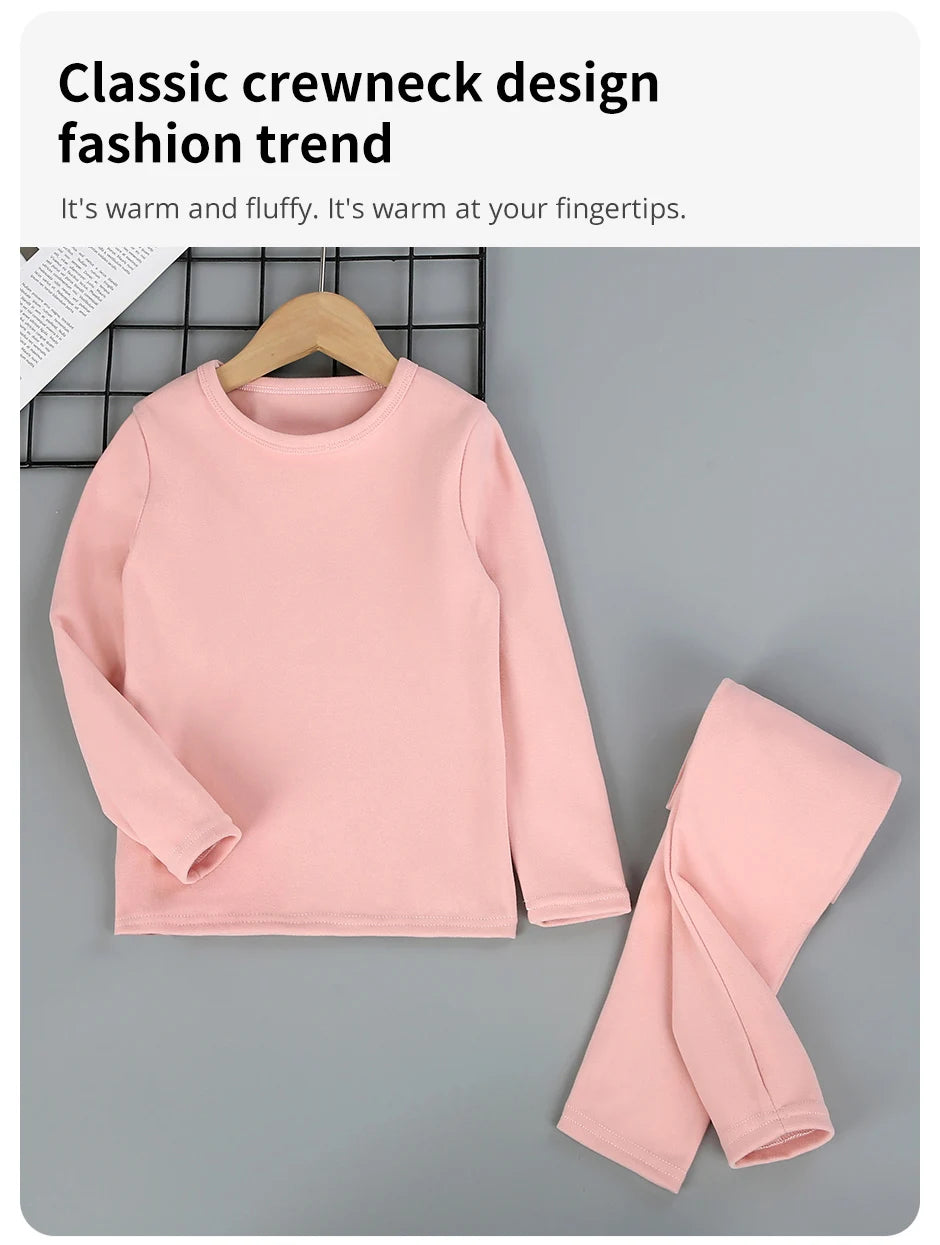 Unisex Children's Solid Color Thermal Long Johns 2-Piece Set