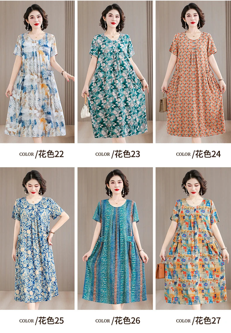 2026 New women summer print casual o-neck casual short Vestidos Vintage dresses summer thin dress
