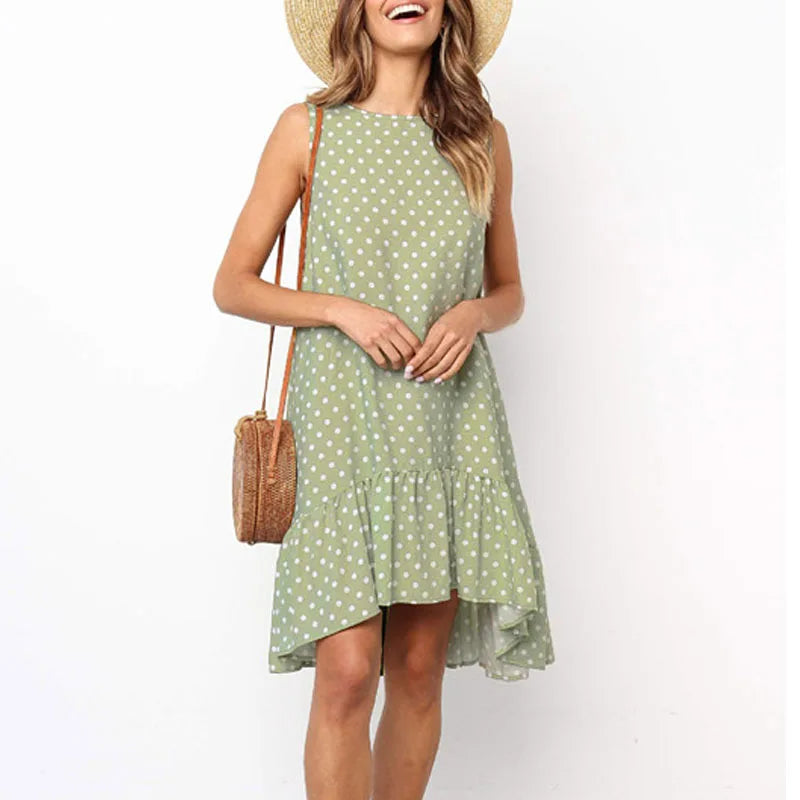 New Summer Sleeveless Dresses for Women O-Neck Women Dress Loose Dot A-LINE Dress Women Vestidos De Verano Mujer 2026 Q3716