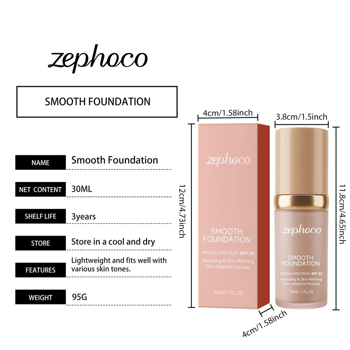 zephoco Color Changing Foundation Sunscreen Spf 50 Anti Aging Lasting Moisturizier Clearing Makeup Base Full Coverage Foundation