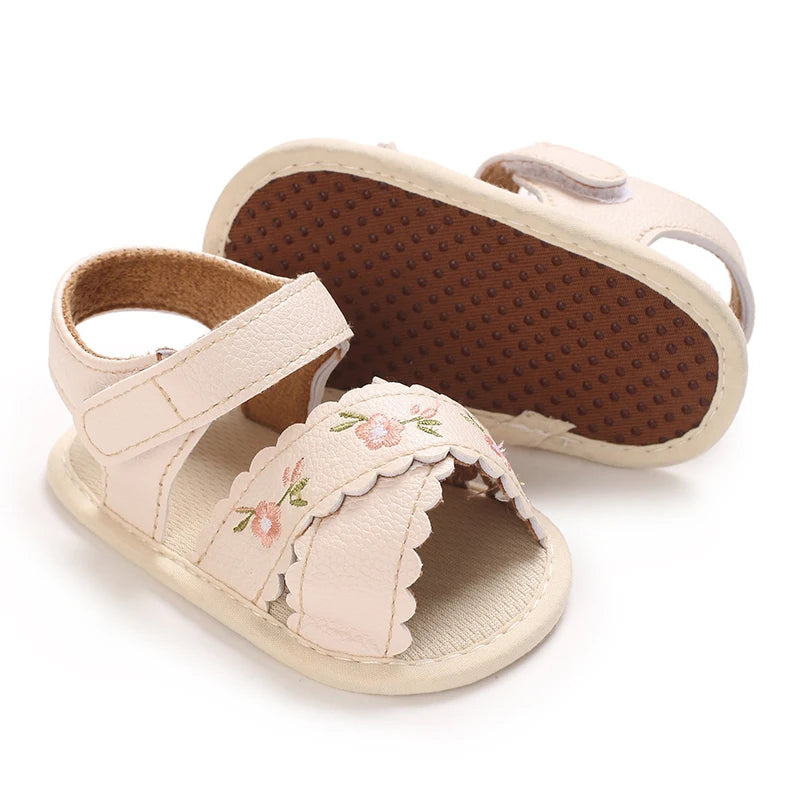 Baby Girls Bow Floral First Walker Sandals - Breathable PU Leather