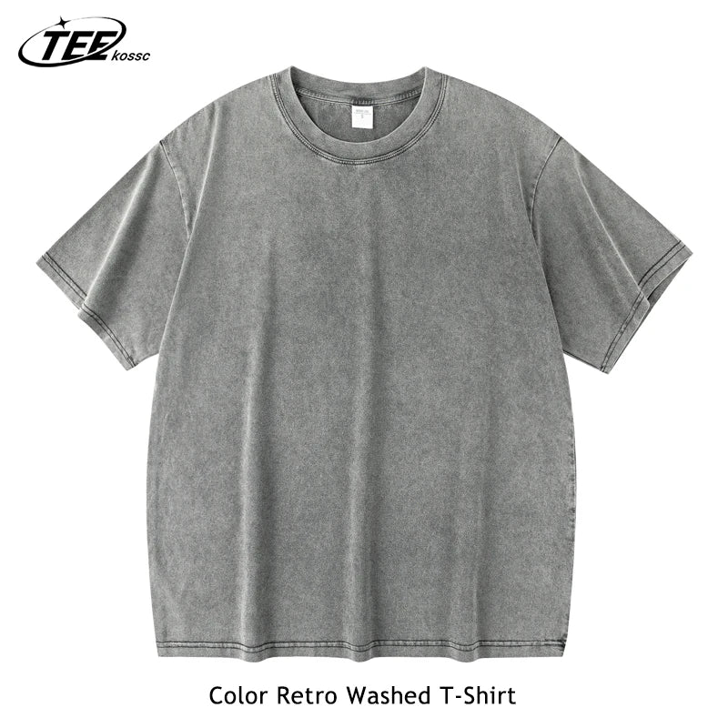 Teekossc Unisex Washed Vintage Cotton T-Shirt - Loose Fit Solid Color