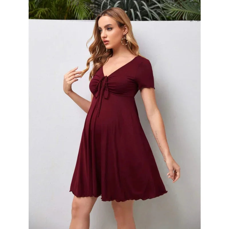 Women's V-Neck Maternity Dress – Loose Fit, Plus Size