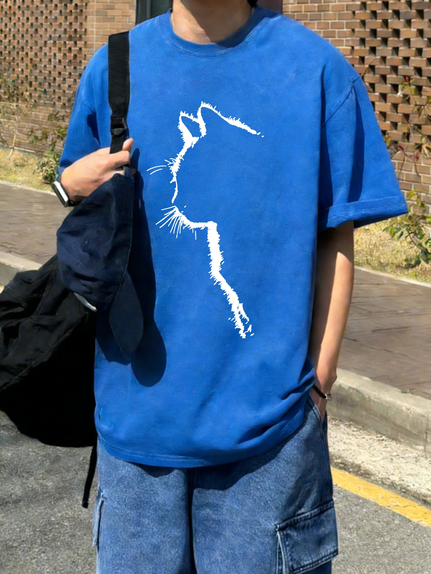 Cat Silhouette Men's T Shirt Ultra Breathable Cotton Summer T Shirt Oversized Loose Fit Vintage Style For Cat Lovers