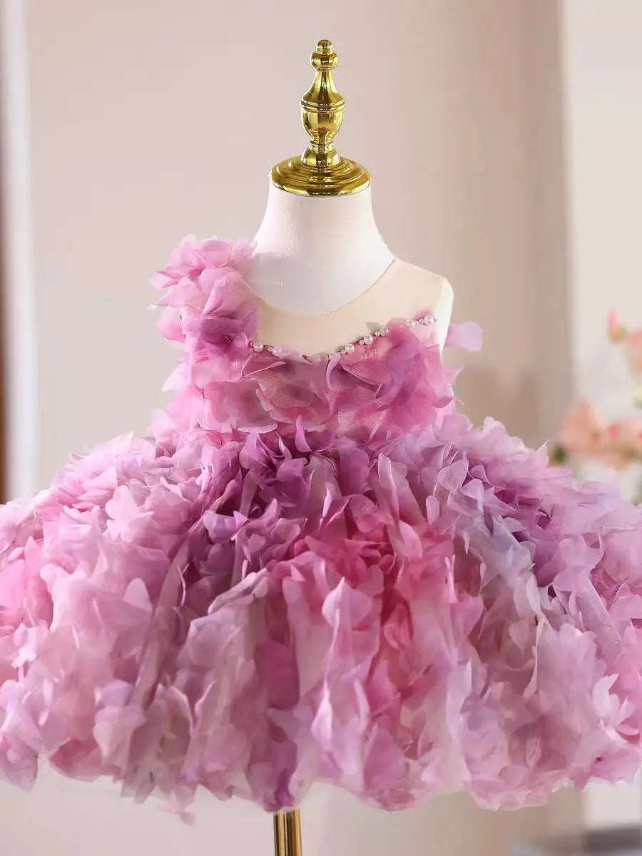 Dreamy Vow D147 Pink Elegant Girls Dress Flowers with Bow Knee Length Children Wedding Birthday Holiday Party Pageant Dress