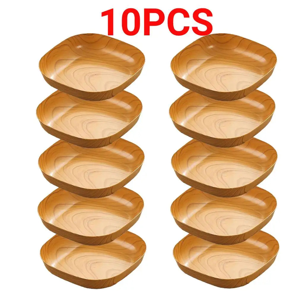 10PCS Japanese-style Plastic Dish Multifunctional Simple Imitation Wood Grain Bone Spitting Dish Household Food Grade Fruit Bowl