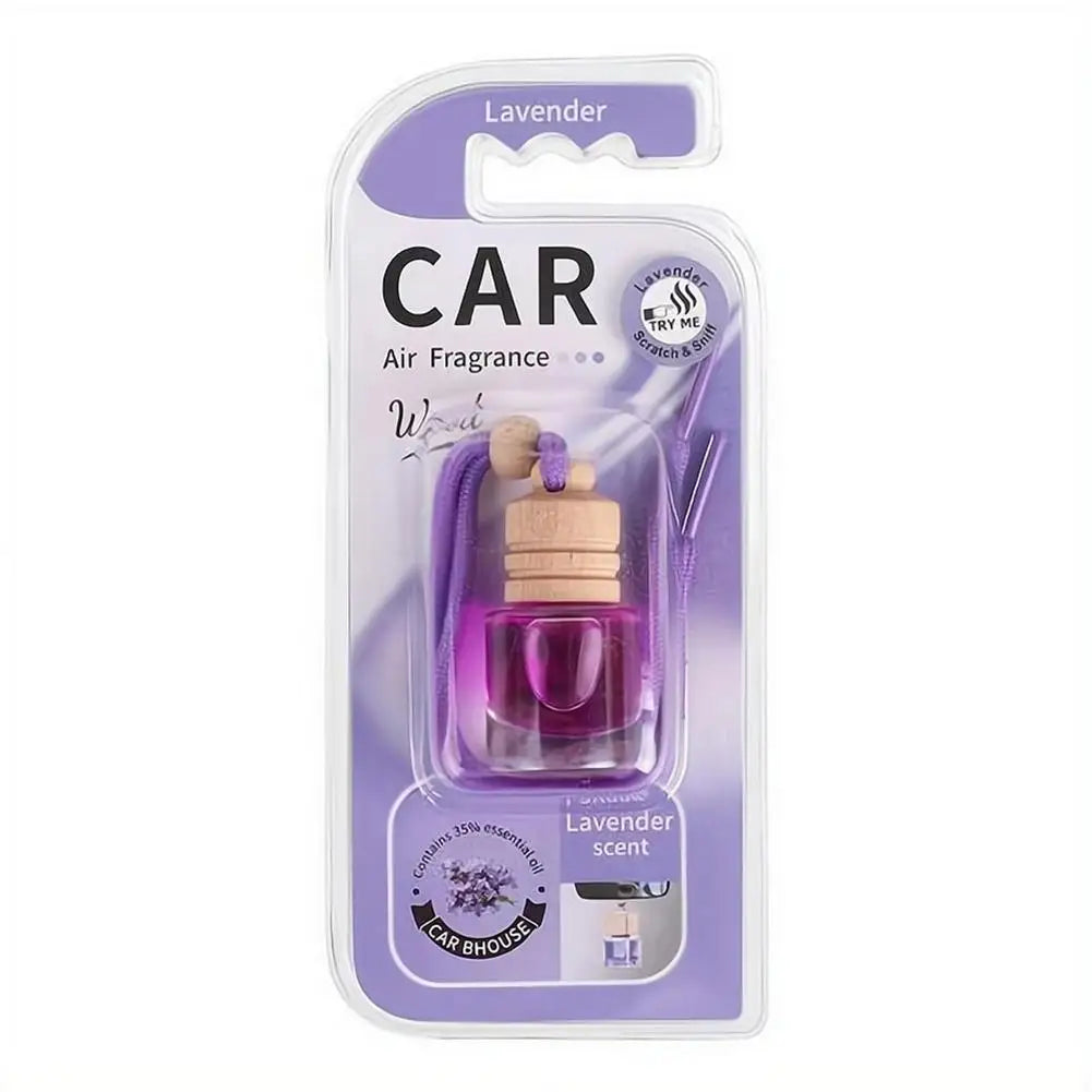 Hanging Car Air Freshener Refillable Glass Bottle Wooden Cap Essential Oil Diffuser Pendant Long Lasting Auto Perfume Ornament
