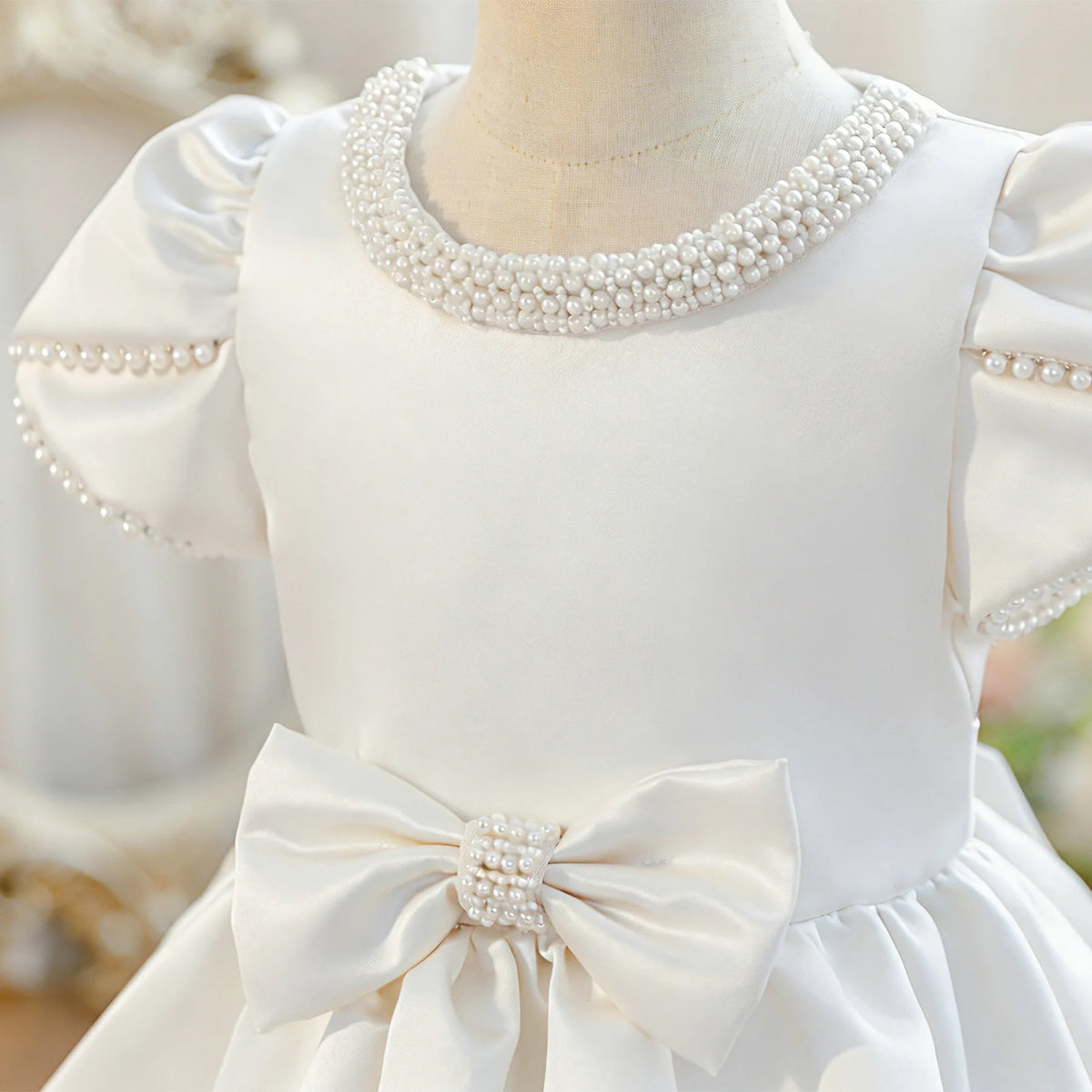 HETISO Girls Pearls Princess Dress Beading Sleeve Kids Formal Ball Gown Children Party Costume 2-10Y