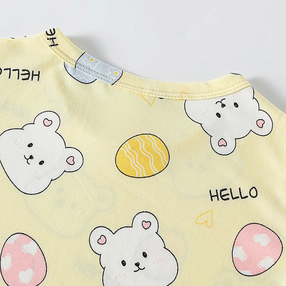2/4-piece Summer And Autumn Children's Cute Cartoon Print Set For Boys And Girls Comfortable And Versatile Short Sleeved Shorts