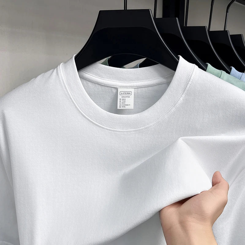 100%cotton men short sleeve T-shirt round neck summer casual high-quality new classic solid color comfort breathable fashion top