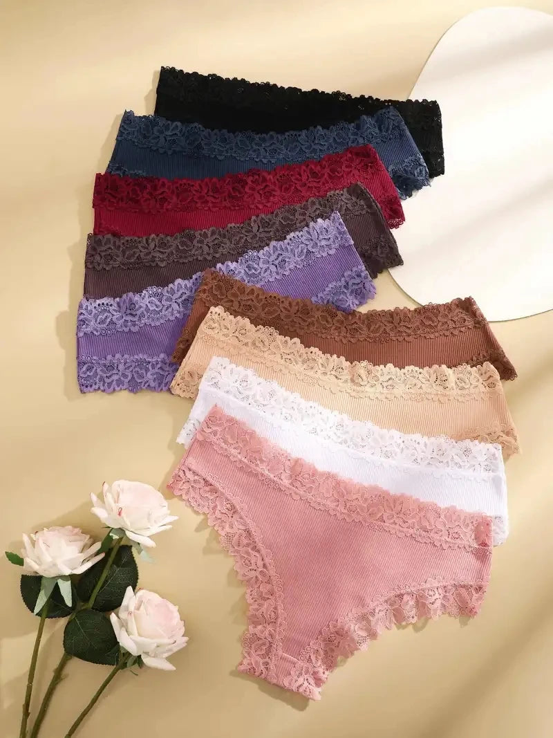 5Pcs/Set Women'S Cotton Panties Floral Lace Intimate Underwear Trendy Patchwork Lace Briefs Female Soft Underpants Lingerie S-Xl