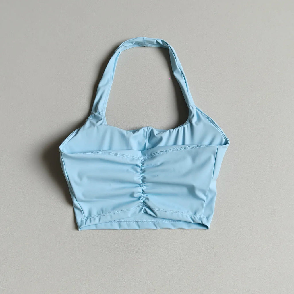 Women's Halter Neck Yoga Vest with Chest Pad Quick-Drying Breathable Sports Bra for Gym Fitness Pilates Running Training