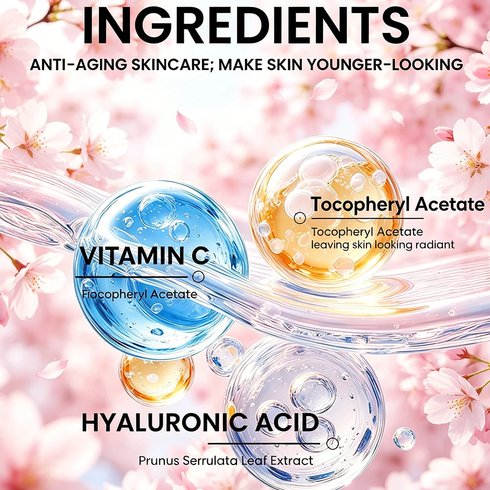JUINHOU 2PCS Sakura Niacinamide Retinol Day&Night Surem Hydrating Moisturizing for Sensitive Skin Anti-Dryness Skin Gentle Formu
