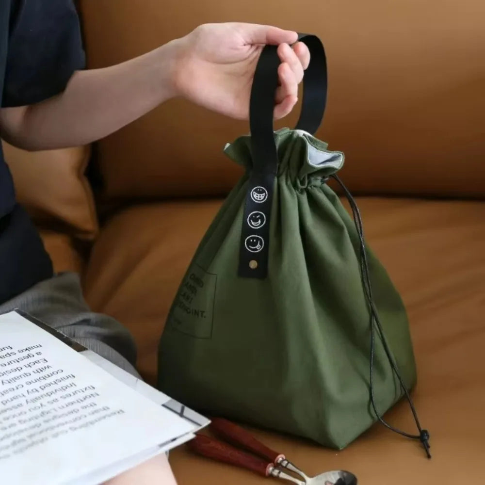 Bolsa de Picnic Portátil de Lona, Diseño con Cordón para Mantener Fresco, Bolsa Térmica Aislada para el Almuerzo Escolar