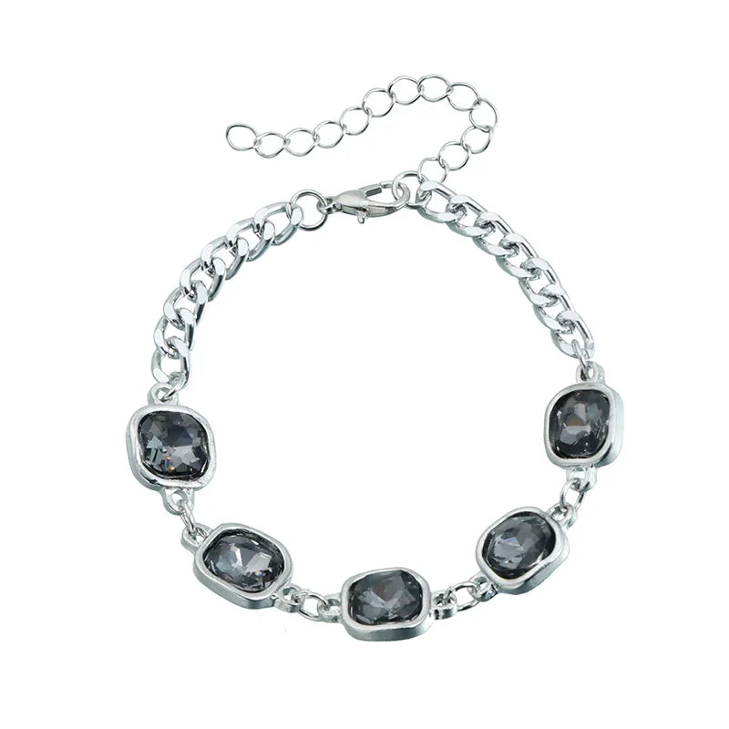 Women'S'S Gray Glass Jewelry Long Tassel Layered Bracelet Drop Earrings Fashion Accessories Trendy Daily Wear