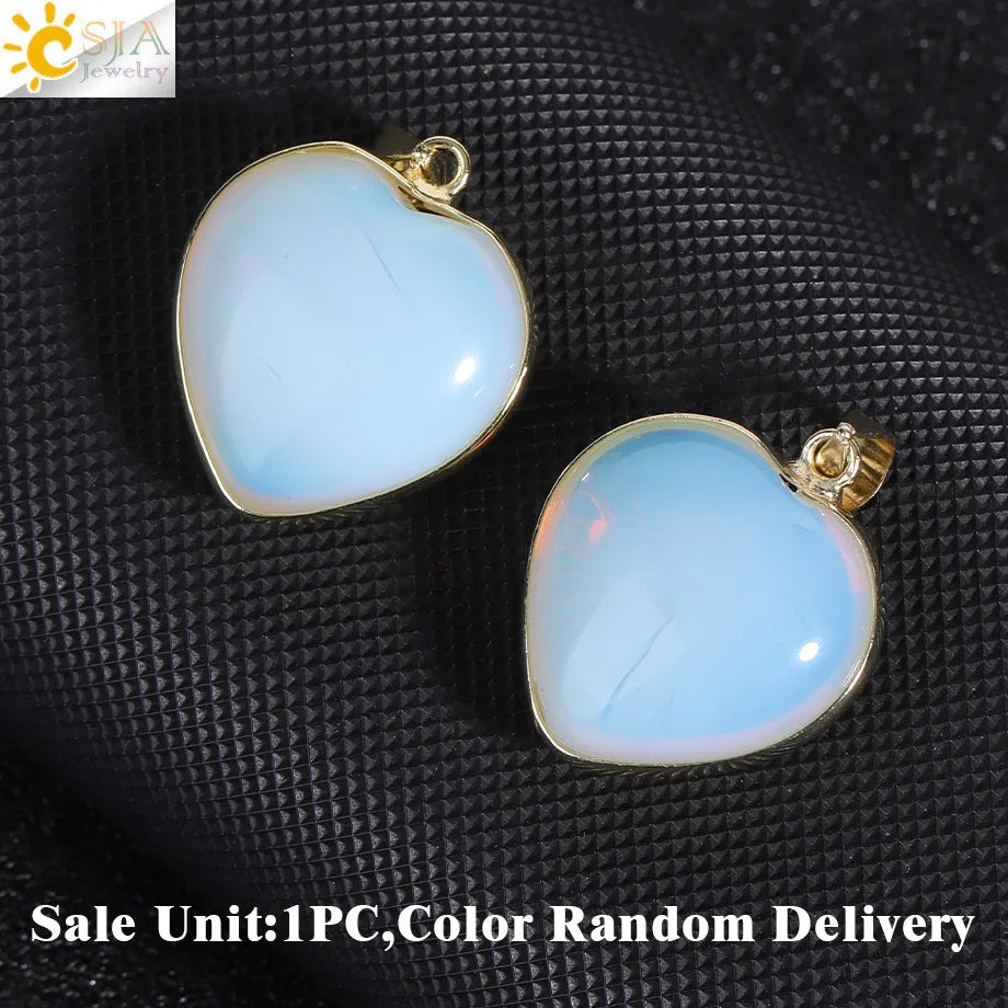 Csja Heart Natural Stone Crystal Necklaces Pendants For Women'S Pink Quartz Clear Amethysts Healing Necklace Decoration H674
