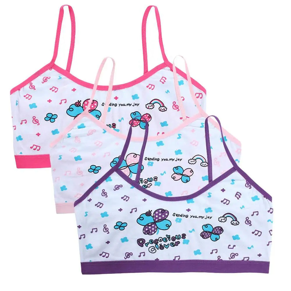 3pcs Teenage Girls Training Bras Cotton Floral Camisole Undershirts