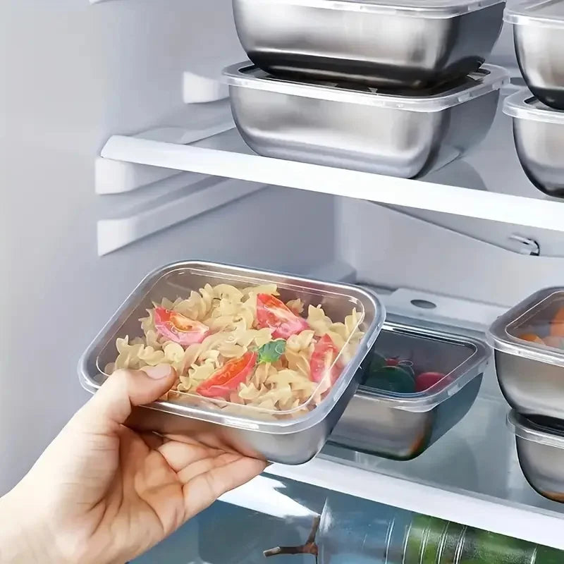 5 recipientes apilables de acero inoxidable para preparación de alimentos para refrigerador y almuerzo, ideales para preparación de comidas, viajes y almacenamiento en cocina