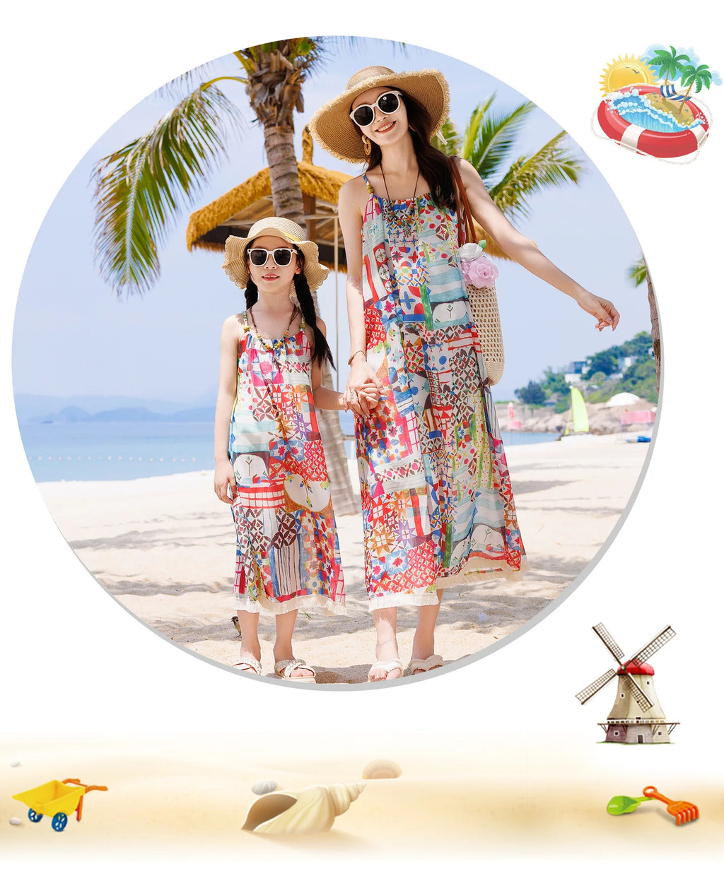 Vacation Family Matching Outfit Beach Holiday Mother‑Daughter Spaghetti Strap Dress Father‑Son Shirt Shorts Sets Couple Clothes