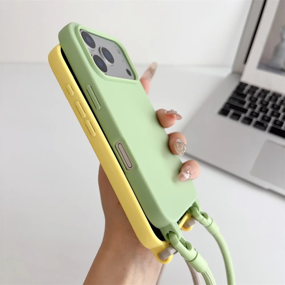 Silicone Crossbody Lanyard Case for iPhone - Shockproof Soft Cover