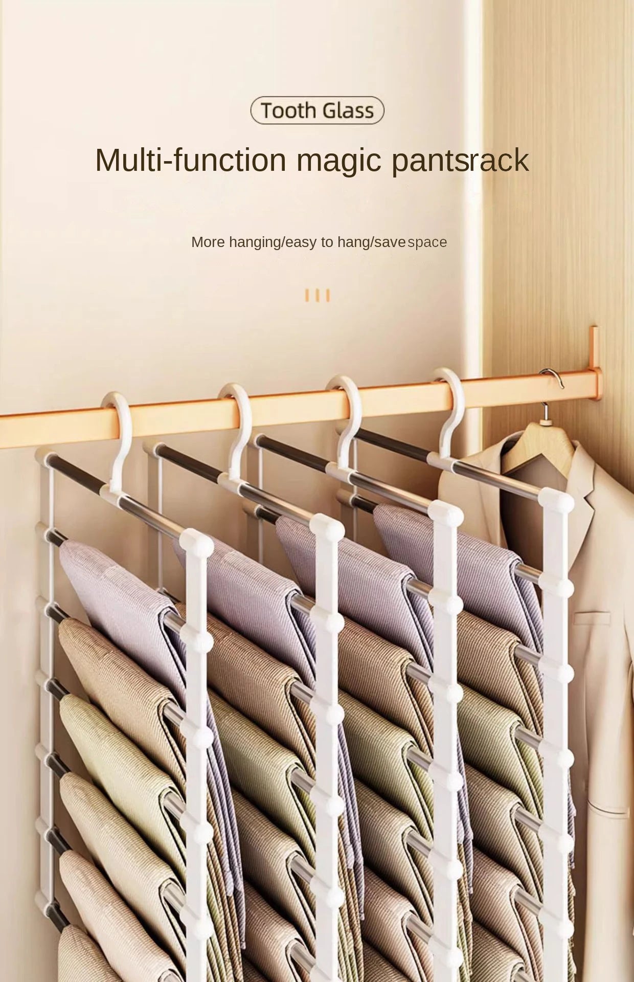 Multi Functional Pants Rack, Cloud Ladder Hanging, Folding Pants Rack, Stainless Steel Pants Clip, Multi-Layer Seamless Storage