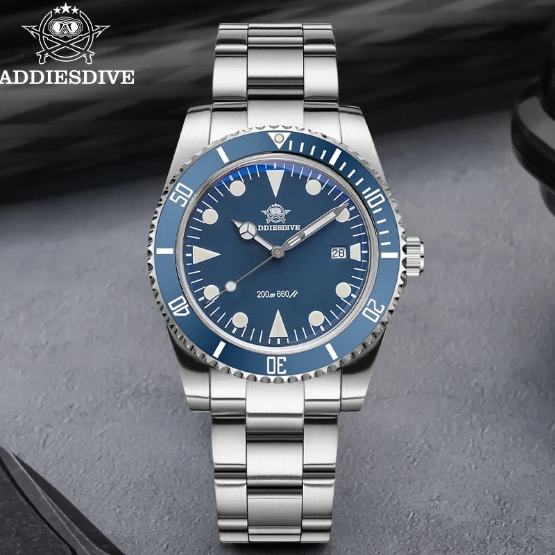 ADDIESDIVE Men's Diving Watch Stainless Steel Ceramic Bezel Quartz Watch Men's BGW9 Luminous 200m Waterproof  Men's Watch