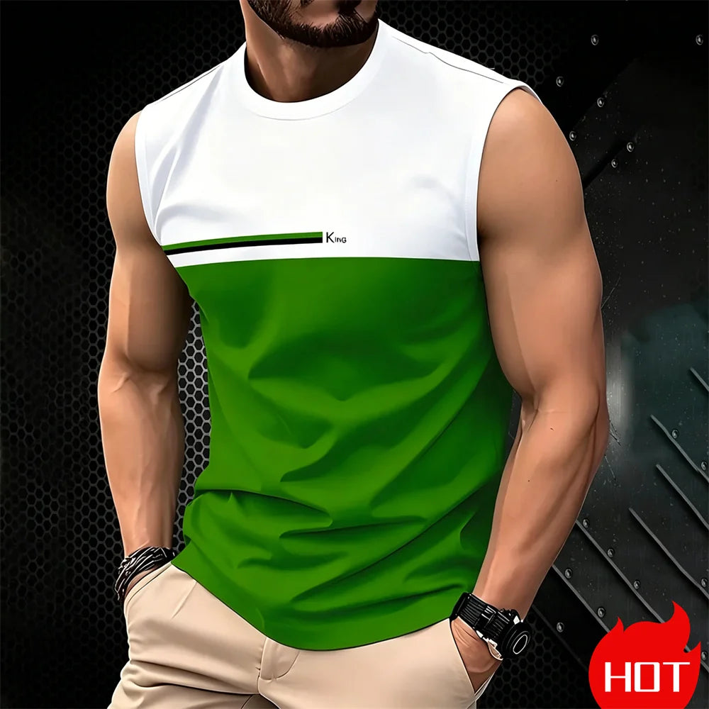 Summer Men's Casual sleeveless T-shirt Plus Size Simple O-Neck tank tops Clothing Outdoor Breathable 3D Printed Mens casual vest