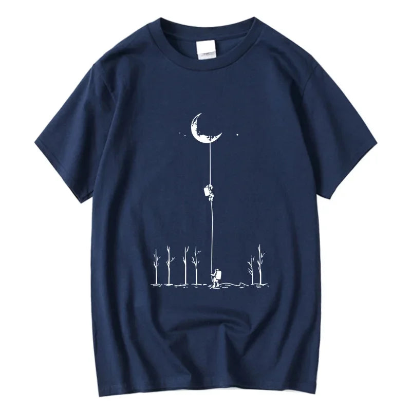 Summer Casual Men'S T-Shirt Top Quality Cotton Blend Cool Funny Astronaut Print Casual Loose For Men T Shirt O-Neck Top Men Tee