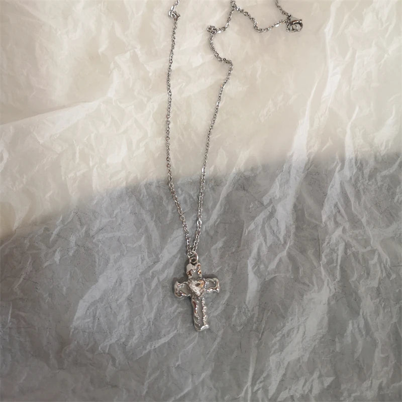 Star Cross Bowknot Pendant Necklace For Women'S Egirls Y2K Cool Neck Jewelry Clavicle Chain Original Korean Fashion