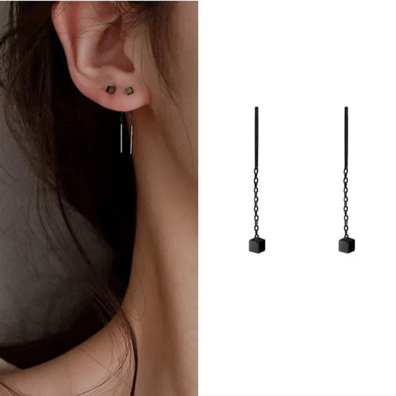 Rose Gold Threader Drop Earrings for Women Long Hanging Zircon Crystal Piercing Jewelry