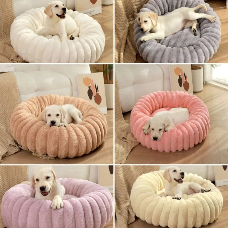 Indoor Cat Bed with Corduroy Rabbit Fur Anti Slip Bottom Donut Dog Bed for Small Dogs Artificial Bed Washable Detachable Cover