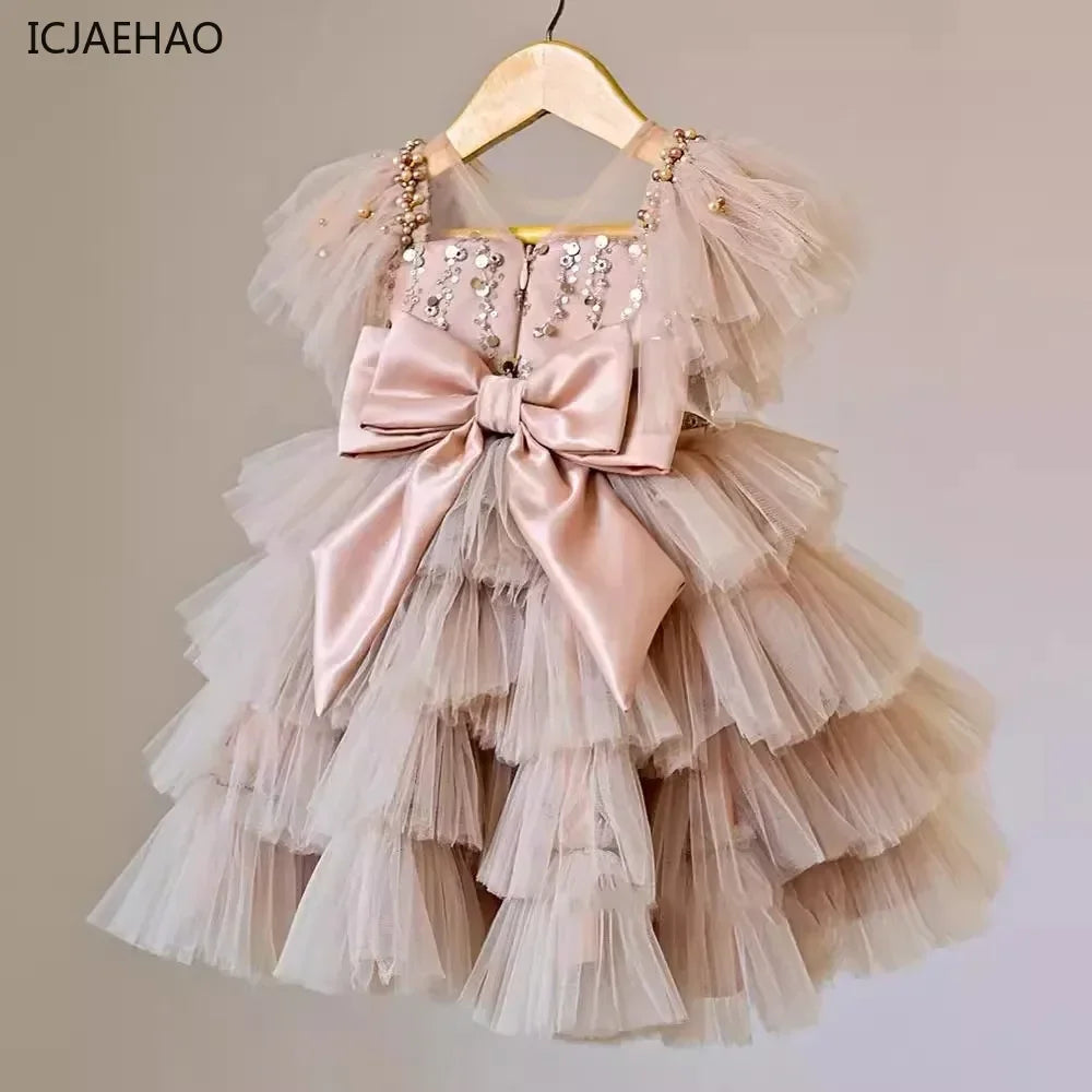 2026 Trendy Girls' Princess Dresses Gown Sparkling Sequined Sleeveless Dress with Charming Bow for Layered Tulle Special Events