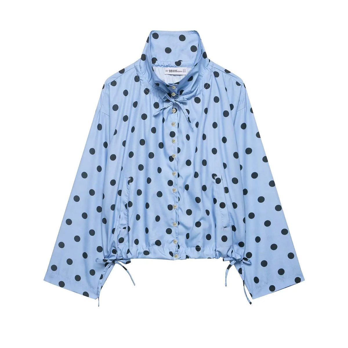 Women's Pink Polka Dot Short Jacket - Long Sleeve Single Breasted