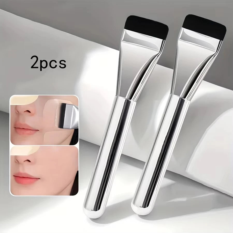 2PcsMulti-Use Foundation Ultra-Fine, Hypoallergenic Nylon Bristle Oval Foundation Brush - Perfect for Face Contouring