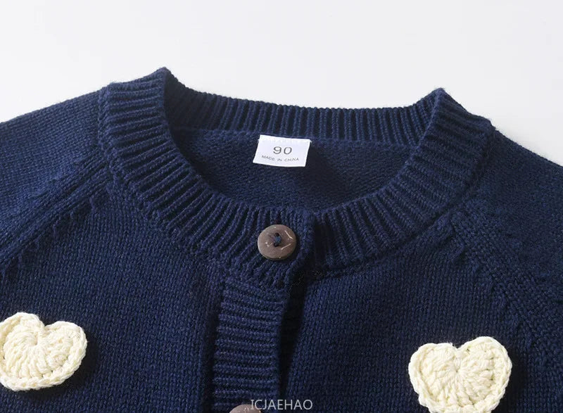 Teen Girl Clothes 2025 Children New Korean Cardigan Girls Knit Jacket Spring Autumn Outfit Style Costume Handmade Heart DIY Kids