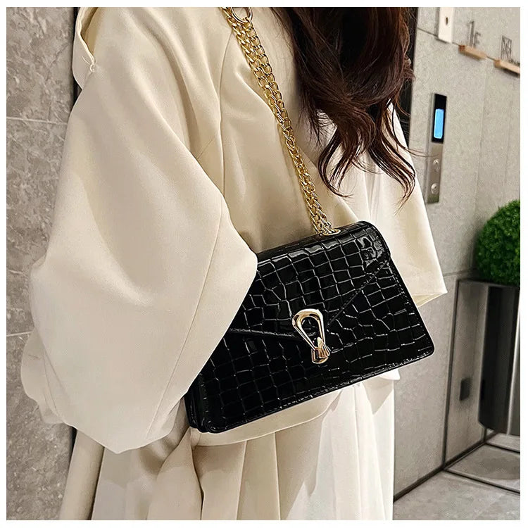 Crocodile Pattern Shoulder Bags For Women Fashion Chains Squre Bag Purse Female Pu Leather Crossbody Handbag Daily Phone Clutch