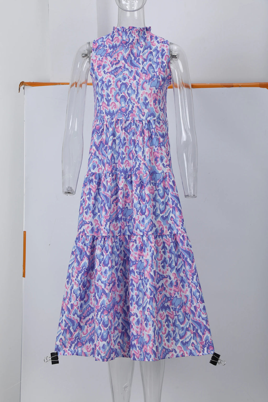 New European and American Summer Cross-border Seaside Vacation Mid to Long Sleeveless V-neck Tassel Abstract Print Dress