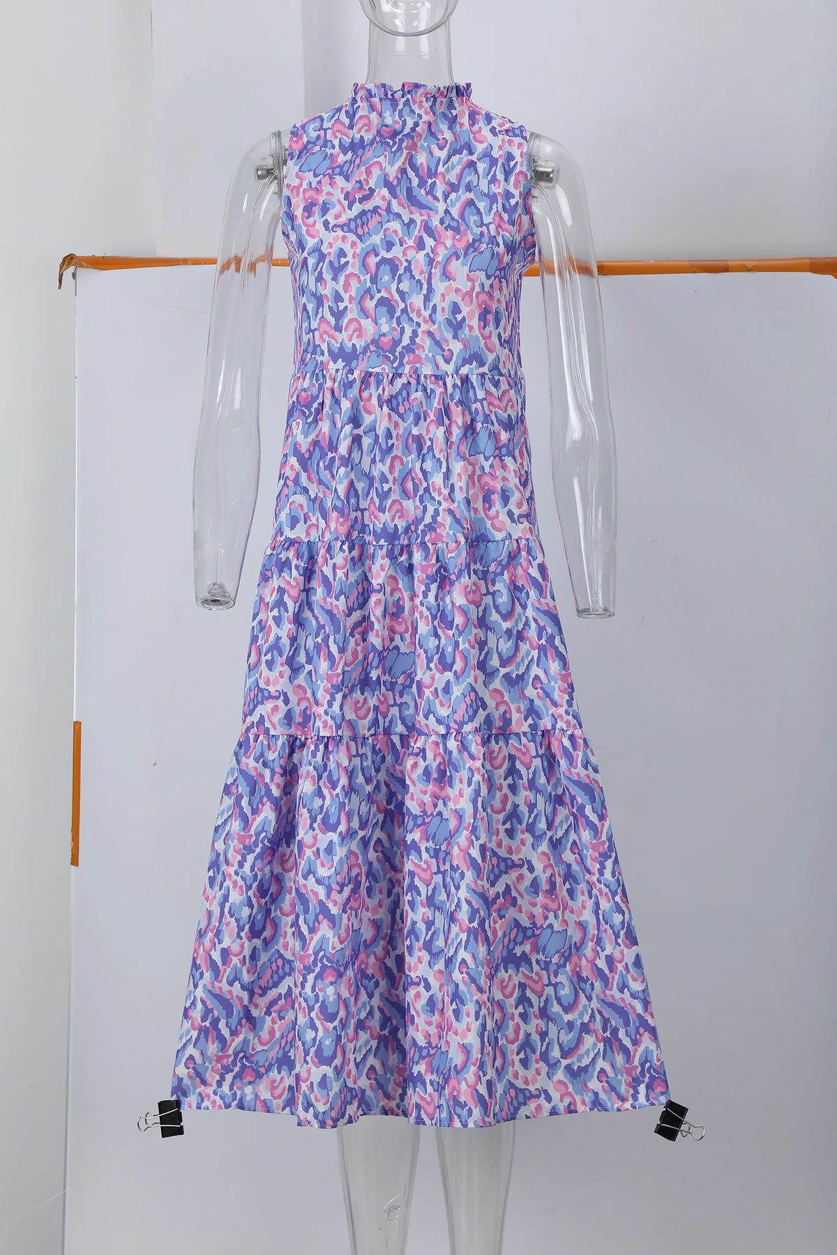 New European and American Summer Cross-border Seaside Vacation Mid to Long Sleeveless V-neck Tassel Abstract Print Dress