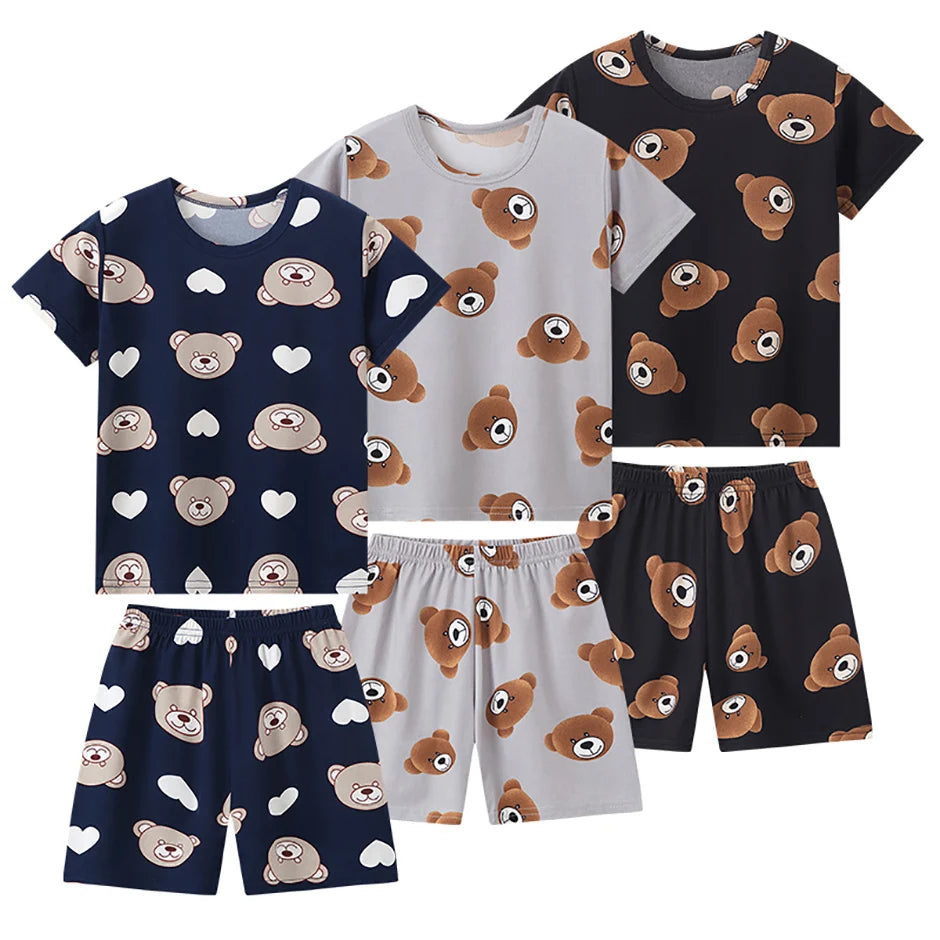 Children's Bear Print 2-Piece Short Sleeve Shorts Set - Unisex